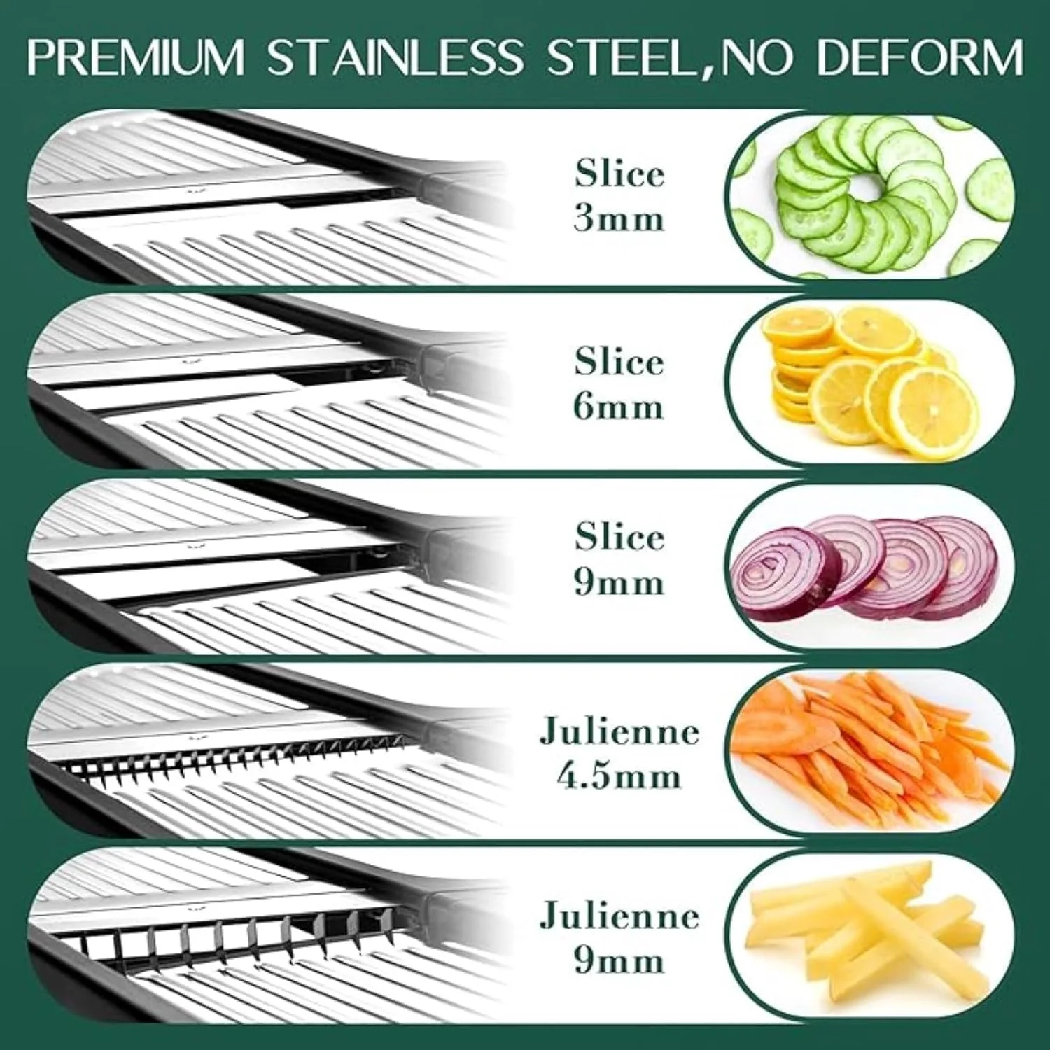 اسلایسر ماندولین قابل تنظیم ALMEKAQUZ، اسلایسر همه کاره ماندولین برای آشپزخانه، اسلایسر غذای ماندولین استیل ضد زنگ، ماندولین، اسلایسر سیب زمینی، اسلایسر گوجه فرنگی به همراه دستکش ضد برش و برس تمیز کننده