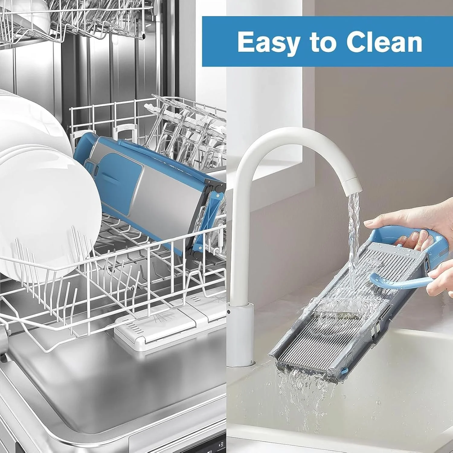 اسلایسر ماندولین قابل تنظیم برای سبزیجات - برشگر چند منظوره سبزیجات با نگهدارنده ایمنی، ظرف و برس تمیز کننده - اسلایسر حرفه ای آشپزخانه برای سیب زمینی، پیاز، هویج، میوه ها و موارد دیگر