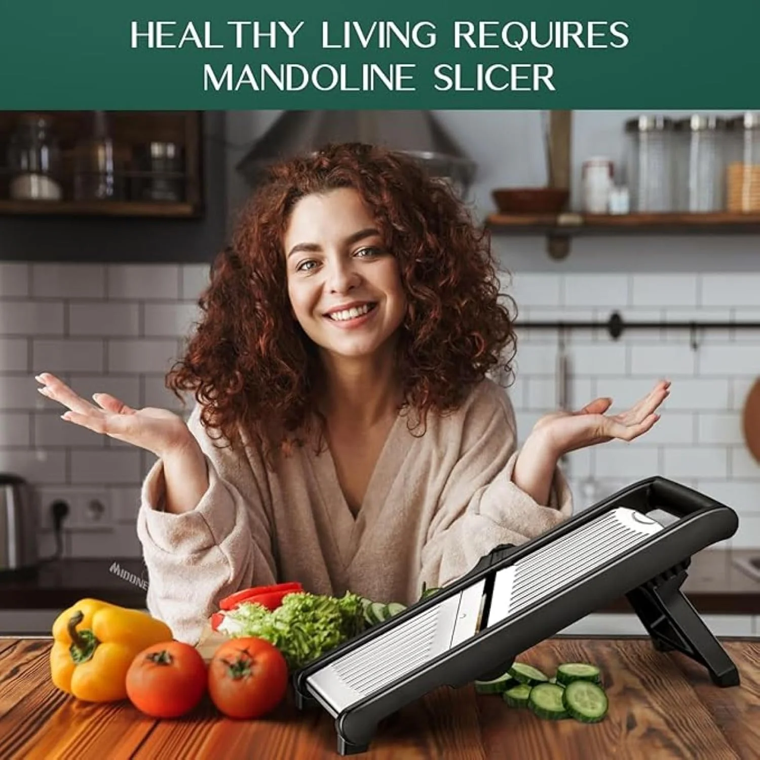 اسلایسر ماندولین قابل تنظیم ALMEKAQUZ، اسلایسر همه کاره ماندولین برای آشپزخانه، اسلایسر غذای ماندولین استیل ضد زنگ، ماندولین، اسلایسر سیب زمینی، اسلایسر گوجه فرنگی به همراه دستکش ضد برش و برس تمیز کننده