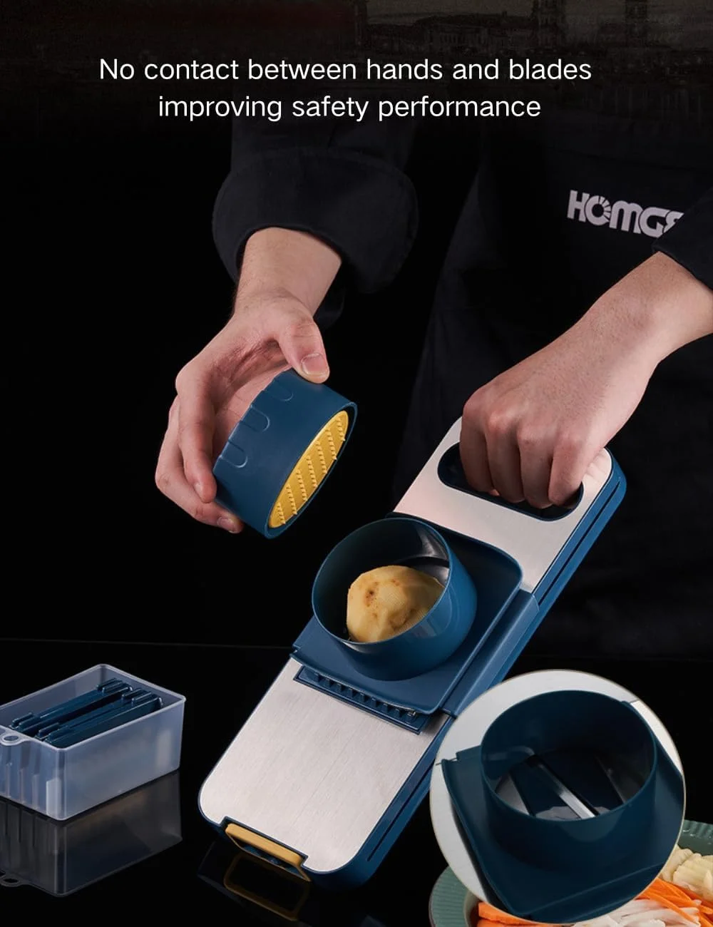 ست پوست کن و اسلایسر سبزیجات چند منظوره 6 در 1 - اسلایسر دستی آشپزخانه از جنس استیل ضد زنگ برای پیاز، گوجه فرنگی، هویج - برش، خرد کردن و پوست کندن با ظرف نگهداری تیغه (تمیز کردن آسان، بدون BPA)