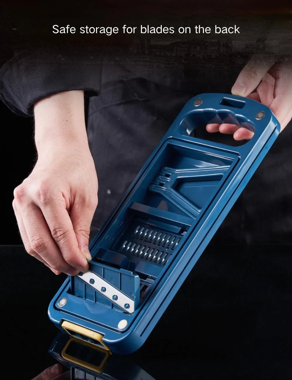 ست پوست کن و اسلایسر سبزیجات چند منظوره 6 در 1 - اسلایسر دستی آشپزخانه از جنس استیل ضد زنگ برای پیاز، گوجه فرنگی، هویج - برش، خرد کردن و پوست کندن با ظرف نگهداری تیغه (تمیز کردن آسان، بدون BPA)