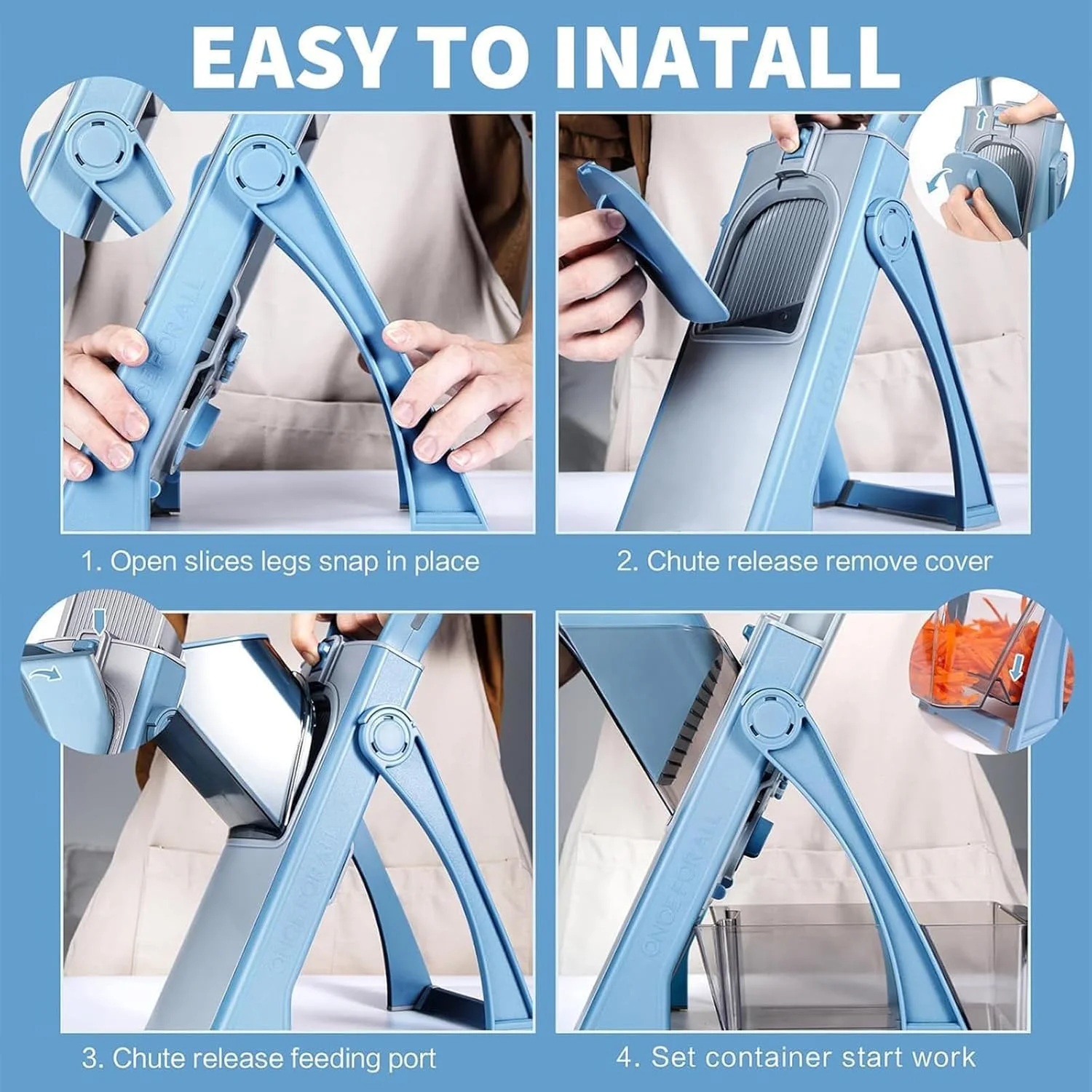 اسلایسر ماندولین قابل تنظیم برای سبزیجات - برشگر چند منظوره سبزیجات با نگهدارنده ایمنی، ظرف و برس تمیز کننده - اسلایسر حرفه ای آشپزخانه برای سیب زمینی، پیاز، هویج، میوه ها و موارد دیگر