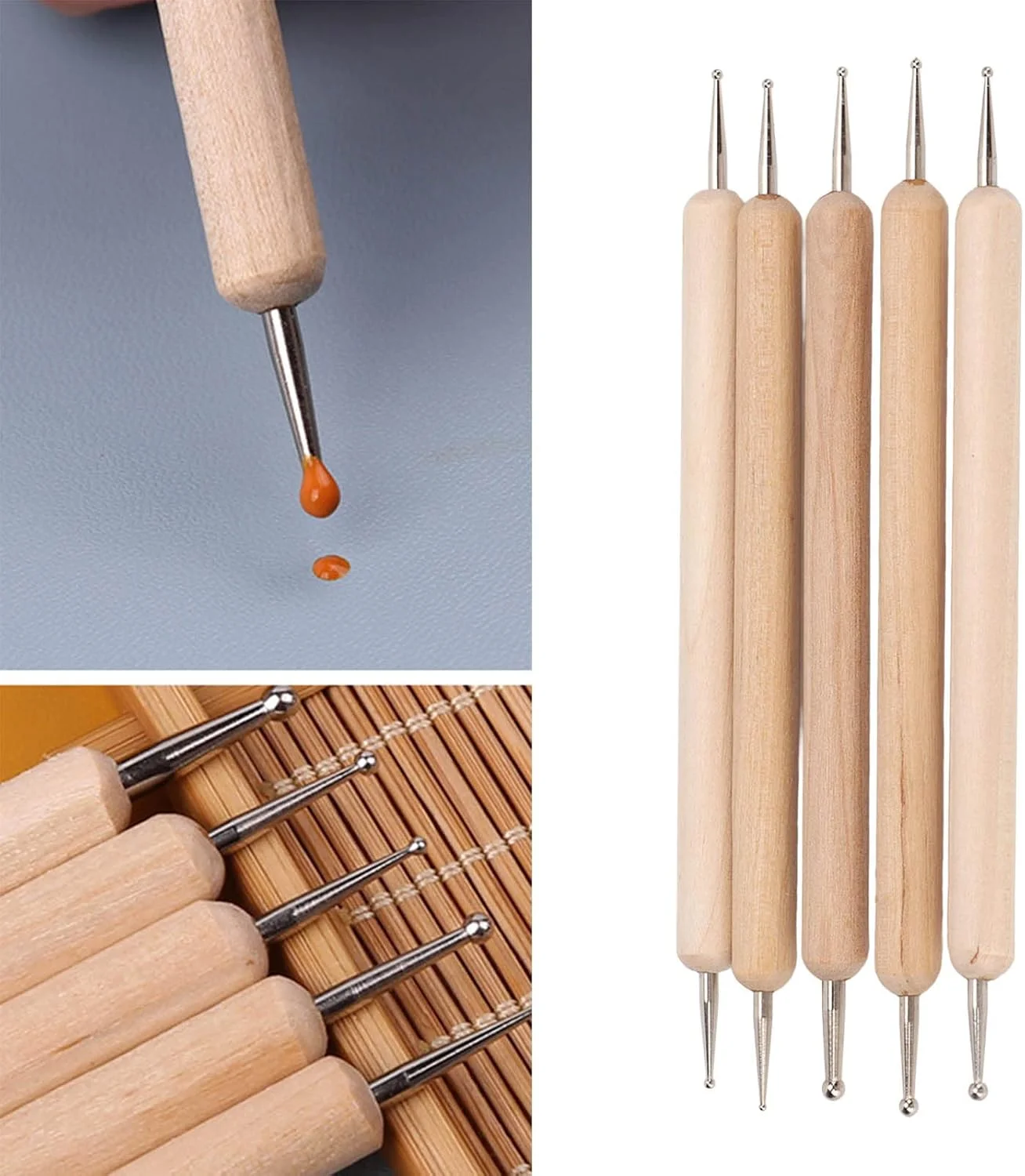 ست قلم استایلوس نقطه گذاری دو سر 5 عددی با دسته محکم - ساخته شده از چوب کامپوزیت و توپ فولادی، مناسب برای خاک رس، سفال، مجسمه سازی و سایر پروژه های صنایع دستی ست قلم استایلوس نقطه گذاری دو سر 5 عددی با دسته محکم - ساخته شده از چوب کامپوزیت و توپ فولادی، مناسب برای خاک رس، سفال، مجسمه سازی و سایر پروژه های صنایع دستی