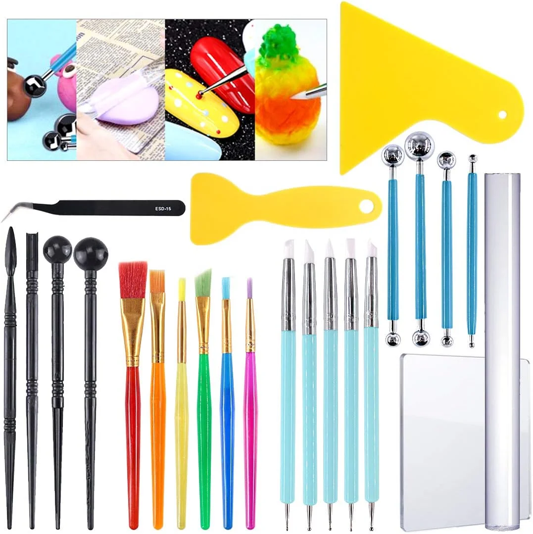 مجموعه 24 عددی ابزار مجسمه سازی و مدل سازی خمیر کلی Glarks شامل ابزار استایلوس توپی، ابزار سفالگری پلاستیکی، قلم های نوک سیلیکونی، قلم موهای نقاشی برای برجسته سازی هنر، رنگ آمیزی، نقاشی ناخن مجموعه 24 عددی ابزار مجسمه سازی و مدل سازی خمیر کلی Glarks شامل ابزار استایلوس توپی، ابزار سفالگری پلاستیکی، قلم های نوک سیلیکونی، قلم موهای نقاشی برای برجسته سازی هنر، رنگ آمیزی، نقاشی ناخن