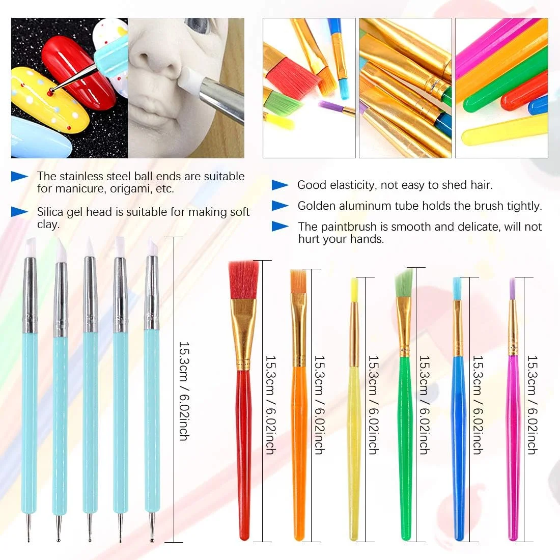 مجموعه 24 عددی ابزار مجسمه سازی و مدل سازی خمیر کلی Glarks شامل ابزار استایلوس توپی، ابزار سفالگری پلاستیکی، قلم های نوک سیلیکونی، قلم موهای نقاشی برای برجسته سازی هنر، رنگ آمیزی، نقاشی ناخن