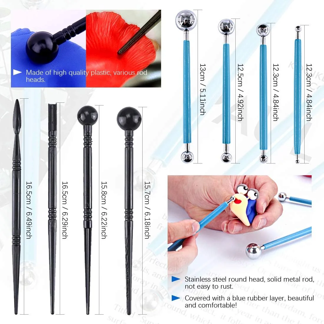 مجموعه 24 عددی ابزار مجسمه سازی و مدل سازی خمیر کلی Glarks شامل ابزار استایلوس توپی، ابزار سفالگری پلاستیکی، قلم های نوک سیلیکونی، قلم موهای نقاشی برای برجسته سازی هنر، رنگ آمیزی، نقاشی ناخن