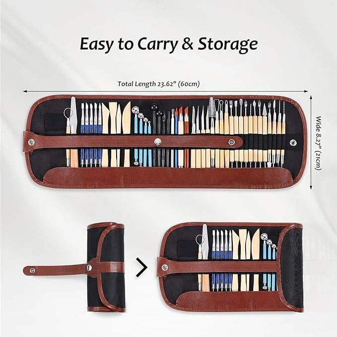 ابزار مجسمه سازی رسی تزویق، مجموعه 43 عددی ابزار مجسمه سازی رسی دو طرفه، برای مبتدیان، متخصصان، دانش آموزان، مدل ساز سفالگری