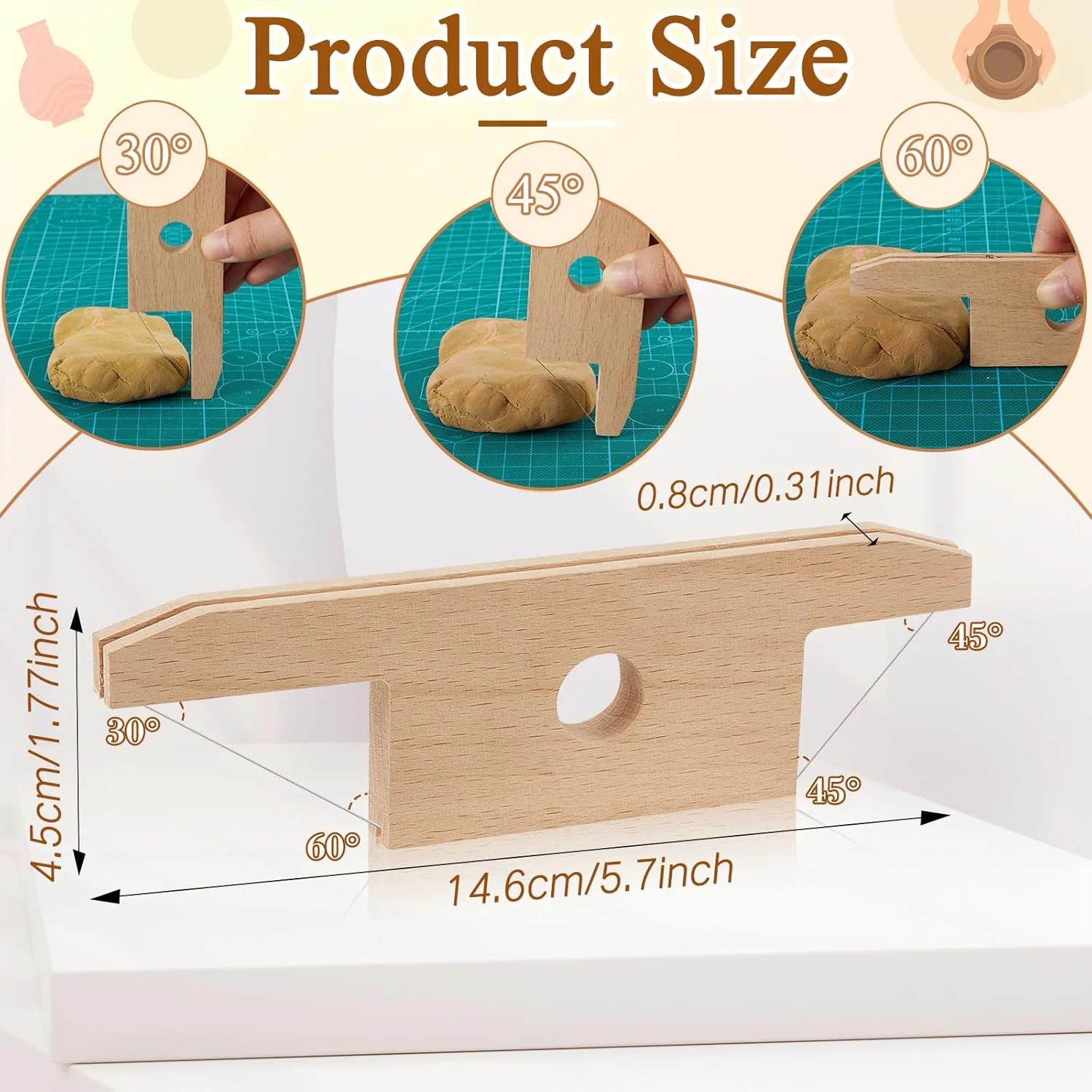 مجموعه 3 عددی ابزار سفالگری امیلاو شامل پاروهای چوبی سفالی، پد مجسمه سازی چوبی، برش زاویه دار برای برش زاویه ای خاک رس، ابزار سفالگری، پارو سفالی برای ابزار پرداخت سرامیک سفالگری