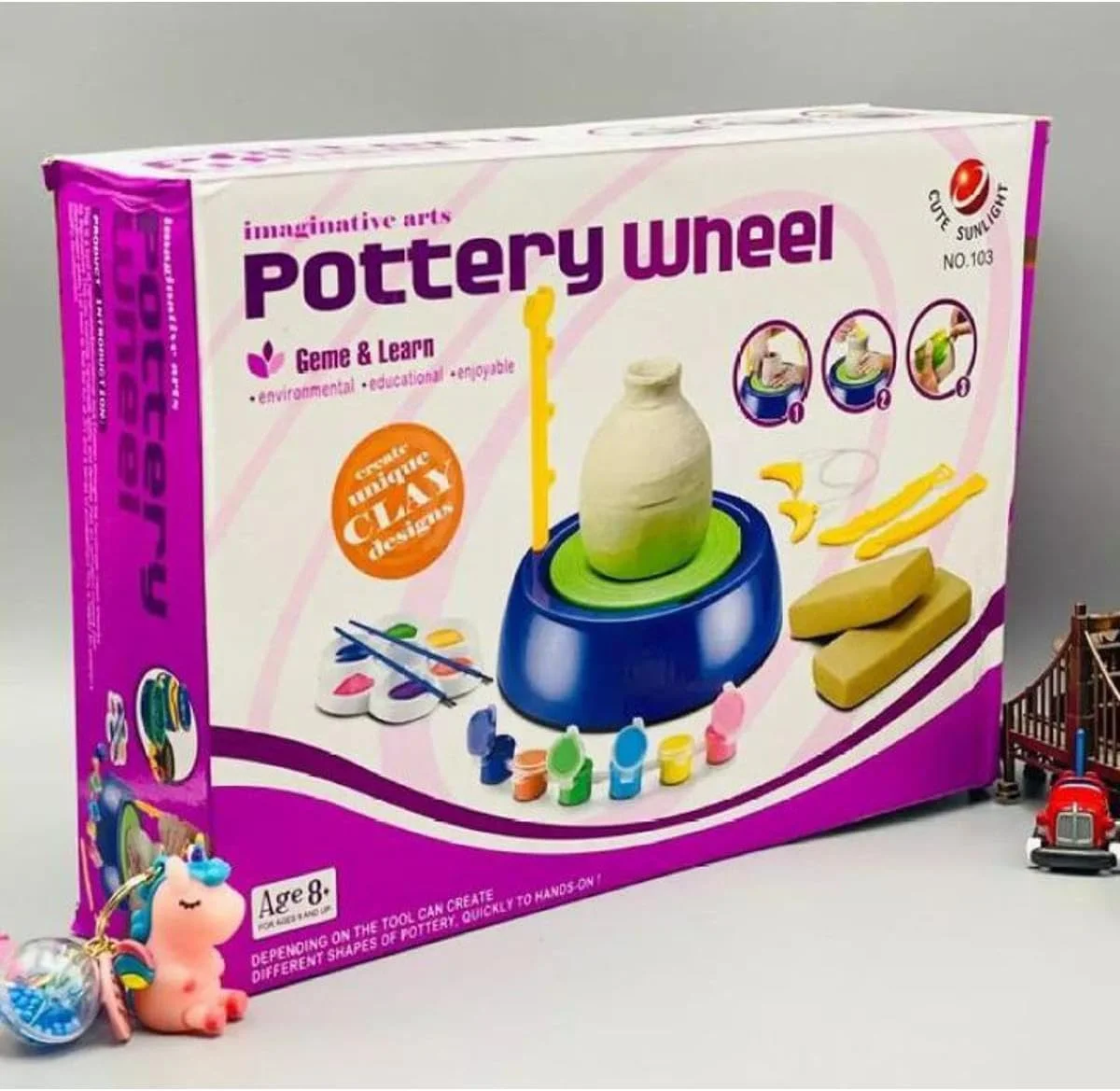 کیت چرخ سفالگری با خاک رس خشک شونده، ابزار و لوازم جانبی برای کودکان! مجموعه کامل مبتدی با ابزار مجسمه سازی، لوازم هنری و سرگرمی کاردستی برای دختران، هدیه عالی DIY برای سنین 4-12 خاک رس برای کودکان