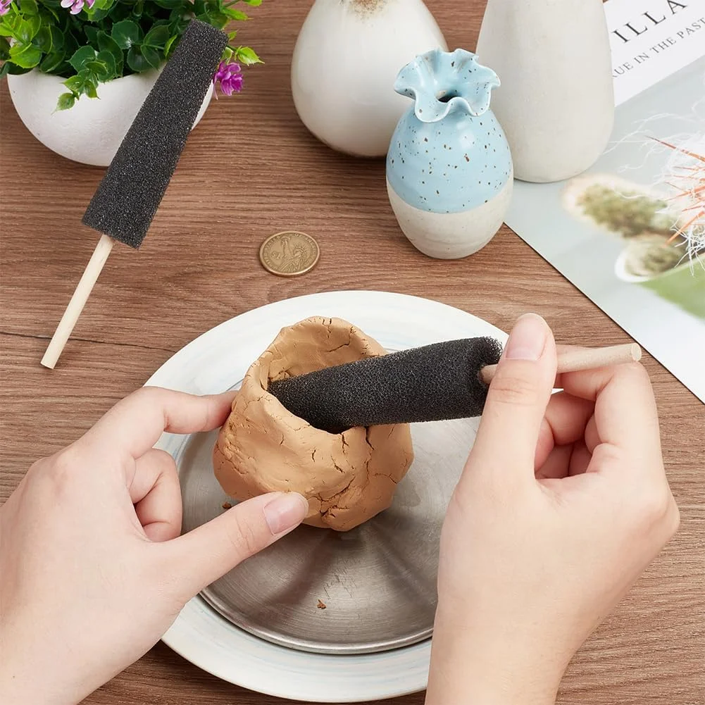 BENECREAT 2 عدد اسفنج سفالگری مشکی برای خاک رس، ابزارهای پیرایش سفالگری، اسفنج مجسمه سازی سفال و خاک رس، چوب پرتاب سرامیک برای تمیز کردن سفال و خاک رس هنرمند