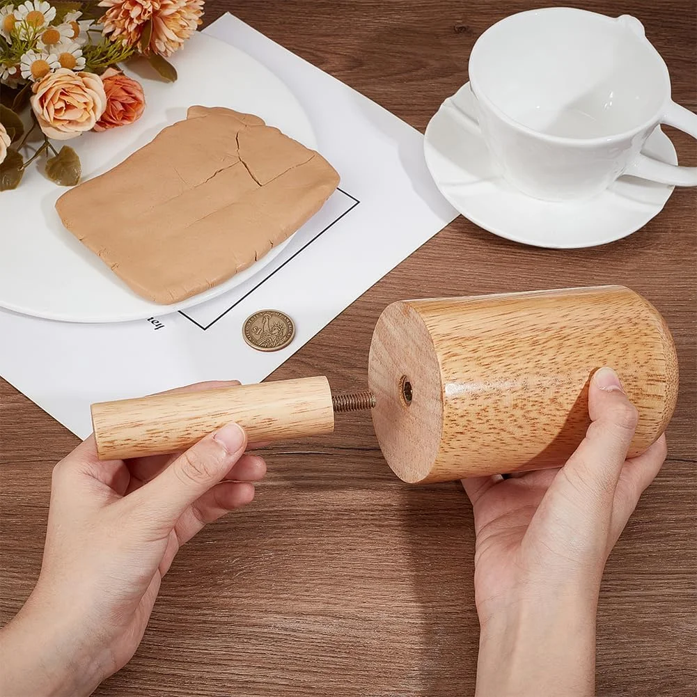 ماتریکس سفالگری فنجانی BENECREAT، 22x8 سانتی متر، ابزار سفالگری چوبی به رنگ بورلی با دسته، مجموعه ماتریکس سفالگری با پوشش برای لیوان چینی شکل دهی سفال رسی