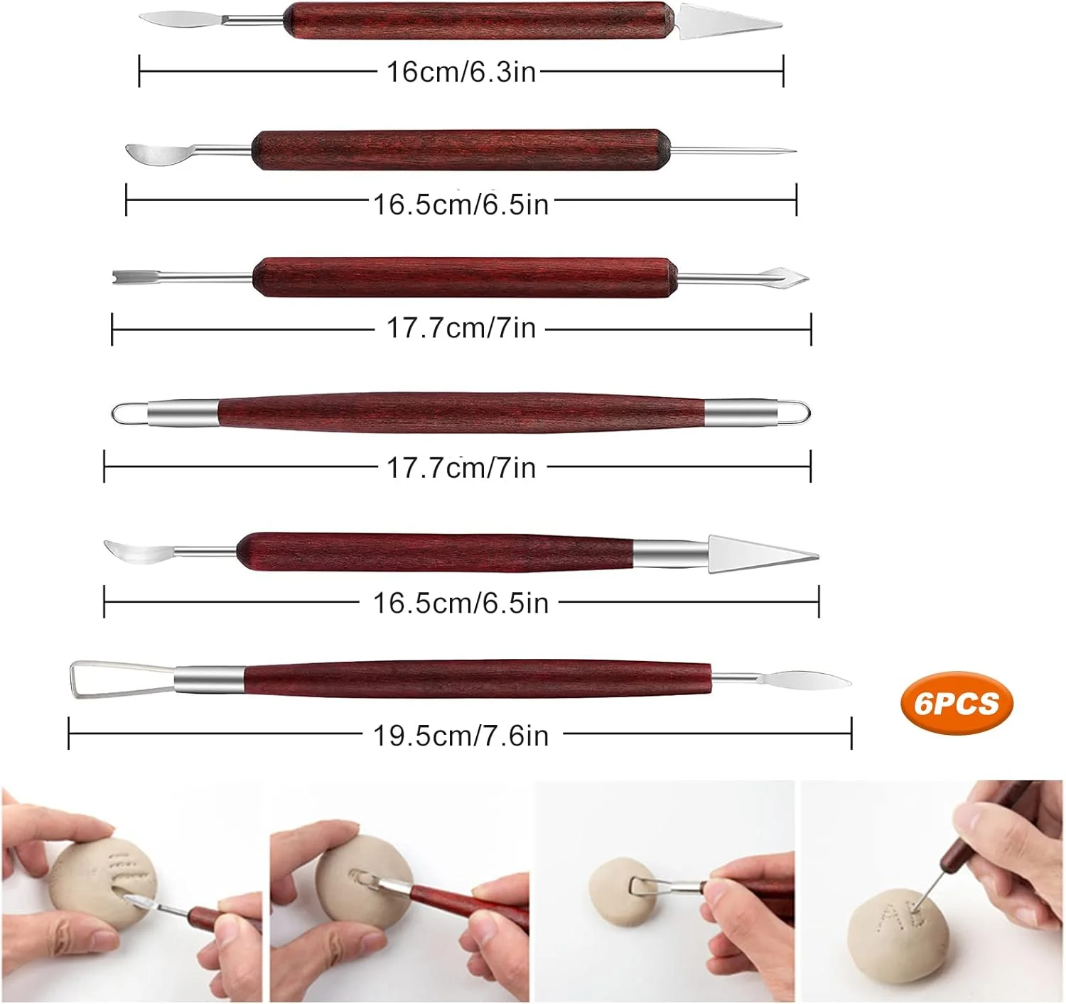 ابزار مجسمه‌سازی و مدل‌سازی خاک رس TakFree، مجموعه 6 عددی ابزار حکاکی موم، ابزار خاک رس خشک‌شونده سفالی، مجموعه مجسمه‌سازی برای صنایع دستی هنری، مجسمه‌سازی سفالی DIY