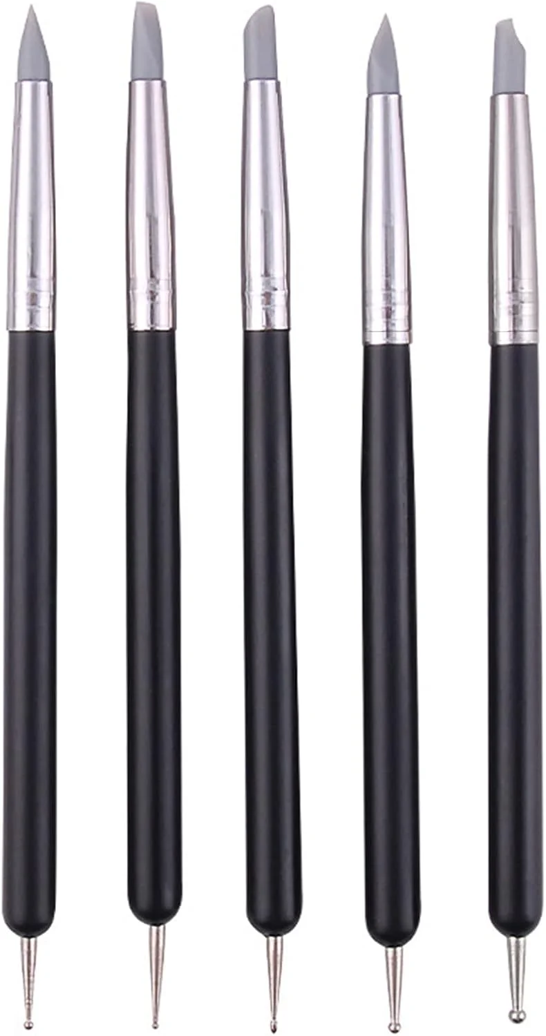 ست ابزار مجسمه سازی سفالی TakFree، 5 عدد قلم مدل سازی با نوک لاستیکی نرم، قلم موی رنگ آمیزی برای مجسمه سازی سفال، تزئین فوندانت کیک ست ابزار مجسمه سازی سفالی TakFree، 5 عدد قلم مدل سازی با نوک لاستیکی نرم، قلم موی رنگ آمیزی برای مجسمه سازی سفال، تزئین فوندانت کیک