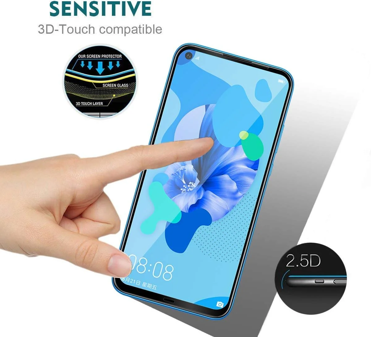 محافظ صفحه نمایش شیشه ای حرارت دیده شفاف HD مدل MaiJin [بسته 2 عددی] برای گوشی هوآوی P20 Lite (2019) و نوا 5i (صفحه نمایش 6.4 اینچی)