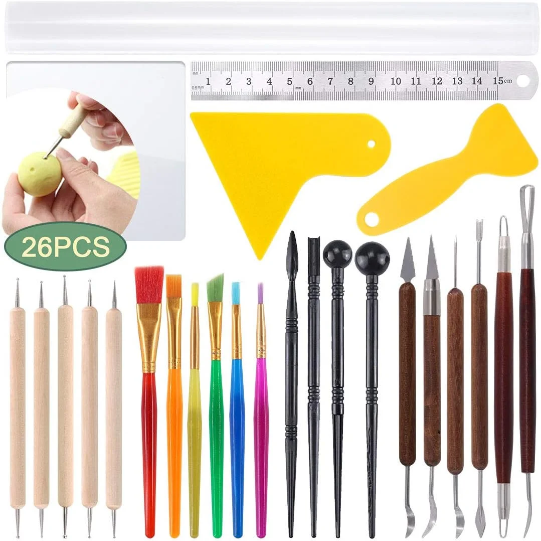 مجموعه 26 عددی ابزار مجسمه سازی و مدل سازی خمیر پلیمری Keadic، ابزار سفالگری با طراحی دو طرفه، قلم های مجسمه سازی پلاستیکی مشکی، ابزار نقطه گذاری استایلوس توپی، غلتک خمیر، کاردک خمیر و قلم موی رنگ روغن مجموعه 26 عددی ابزار مجسمه سازی و مدل سازی خمیر پلیمری Keadic، ابزار سفالگری با طراحی دو طرفه، قلم های مجسمه سازی پلاستیکی مشکی، ابزار نقطه گذاری استایلوس توپی، غلتک خمیر، کاردک خمیر و قلم موی رنگ روغن