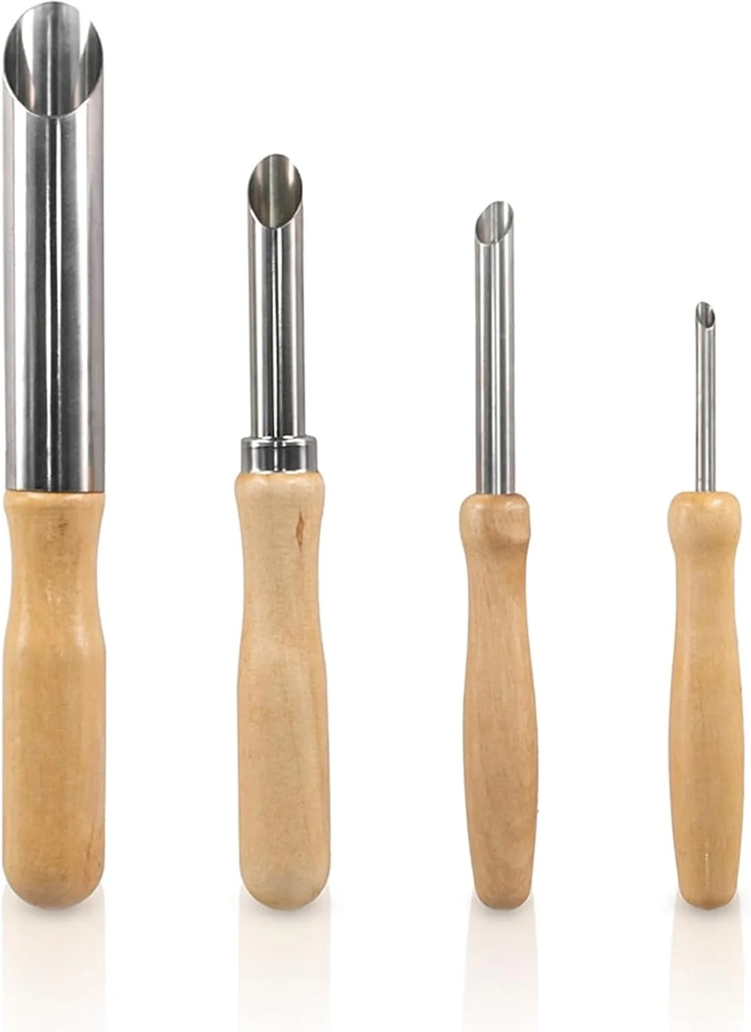 مجموعه 4 عددی برشگرهای دایره ای سوراخ سفال از جنس استیل ضد زنگ تزویق، ابزارهای سفالی دسته چوبی برای سوراخکاری و مجسمه سازی، دسته گرد از جنس چوب جامد مجموعه 4 عددی برشگرهای دایره ای سوراخ سفال از جنس استیل ضد زنگ تزویق، ابزارهای سفالی دسته چوبی برای سوراخکاری و مجسمه سازی، دسته گرد از جنس چوب جامد