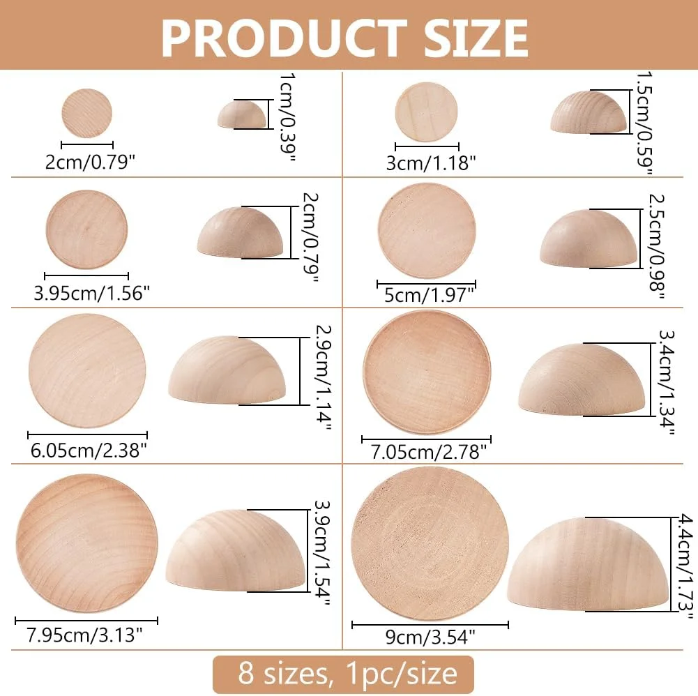 مجموعه ابزار سفالگری نیم گرد BENECREAT شامل 8 عدد در 8 سایز مختلف، ابزار سرامیکی چوبی برای ساخت کاسه و بشقاب سفالی