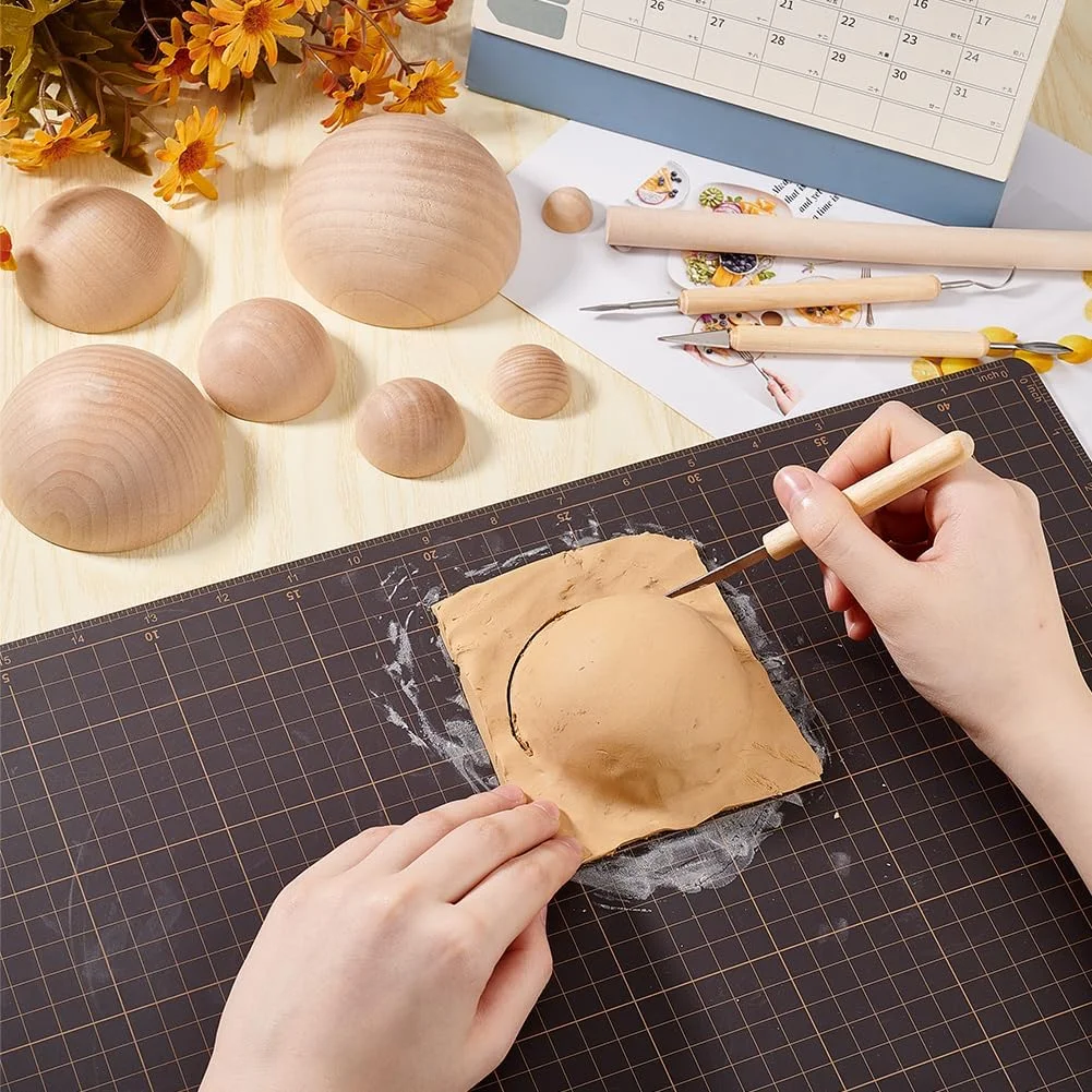 مجموعه ابزار سفالگری نیم گرد BENECREAT شامل 8 عدد در 8 سایز مختلف، ابزار سرامیکی چوبی برای ساخت کاسه و بشقاب سفالی