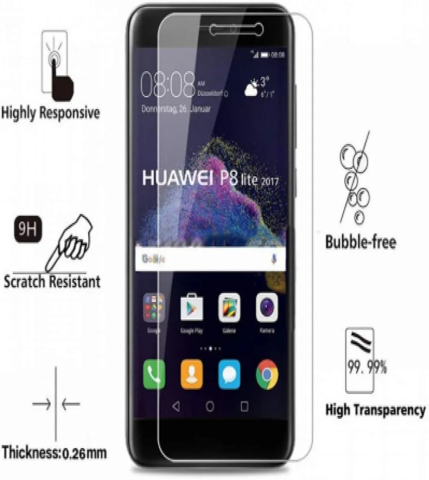 FHNLKFS محافظ صفحه نمایش شیشه ای حرارت دیده 2 عددی، مناسب برای گوشی هواوی P8 Lite 2017، فیلم محافظ گوشی، شیشه حرارت دیده برای هواوی P8 Lite 2017