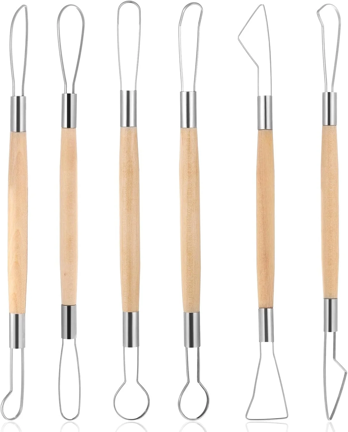 ست 6 عددی ابزار مجسمه سازی سفال و خاک رس، ست ابزار مجسمه سازی دو طرفه، ست مجسمه سازی حلقه سیمی خاک رس، دسته های چوبی صاف، ابزار پرداخت سفال، ابزار مجسمه سازی خاک رس برای حکاکی سرامیک و موم ست 6 عددی ابزار مجسمه سازی سفال و خاک رس، ست ابزار مجسمه سازی دو طرفه، ست مجسمه سازی حلقه سیمی خاک رس، دسته های چوبی صاف، ابزار پرداخت سفال، ابزار مجسمه سازی خاک رس برای حکاکی سرامیک و موم