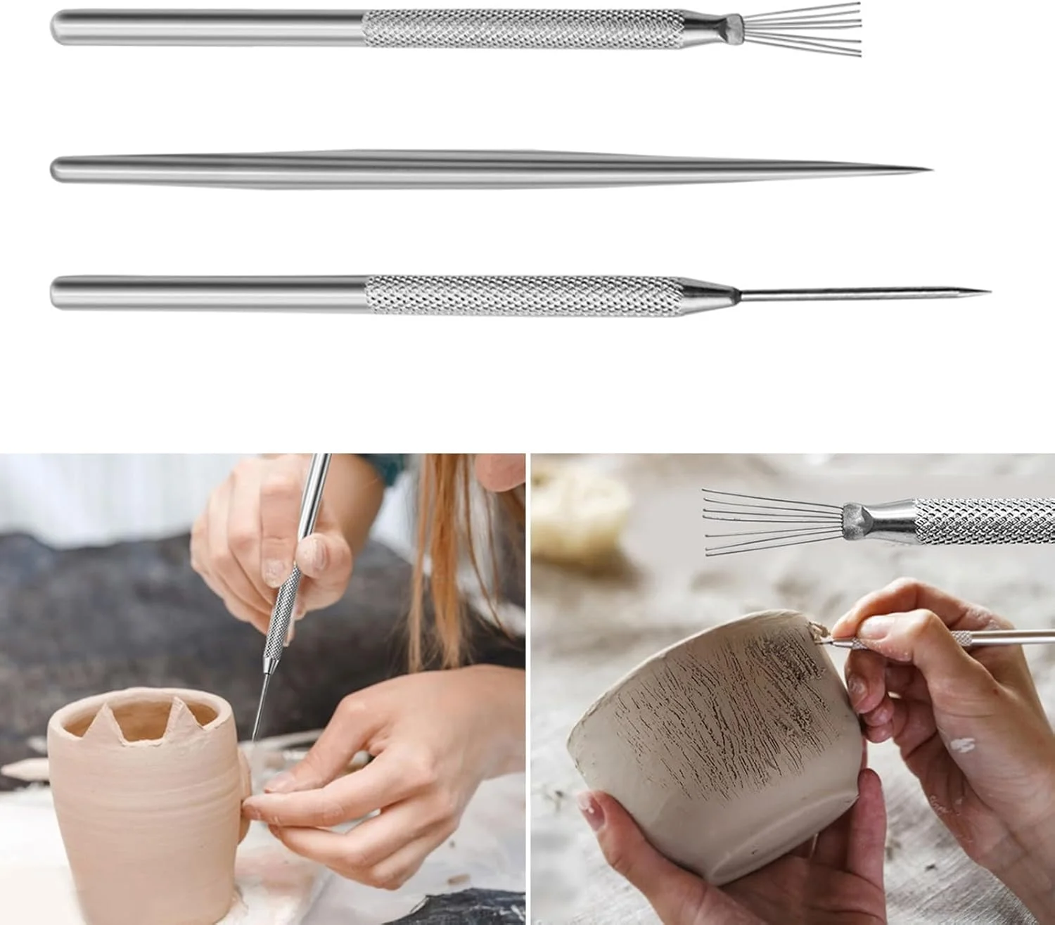 ابزار سرامیکی بافت سیم 7 پین QIANZHENGHUA، ابزار مجسمه سازی خمیر پلیمری، سوزن جزئیات سفالگری، برس نانوایی