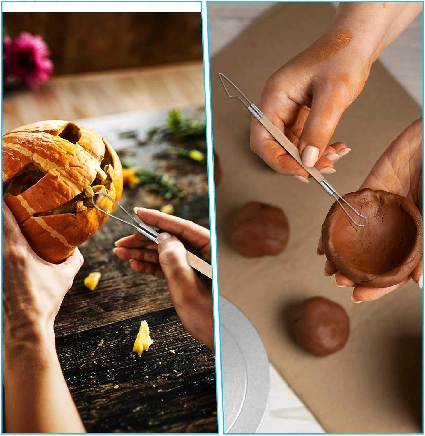 ست 6 عددی ابزار مجسمه سازی سفال و خاک رس، ست ابزار مجسمه سازی دو طرفه، ست مجسمه سازی حلقه سیمی خاک رس، دسته های چوبی صاف، ابزار پرداخت سفال، ابزار مجسمه سازی خاک رس برای حکاکی سرامیک و موم