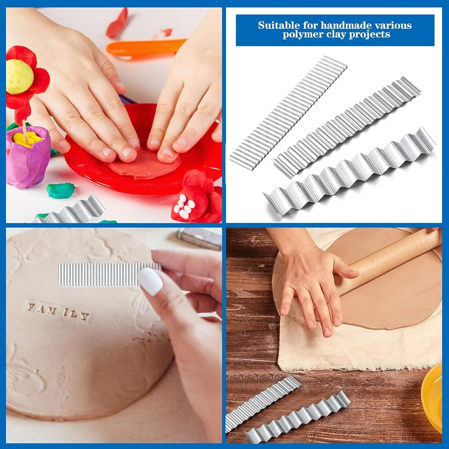 ست 5 عددی برشگرهای انعطاف پذیر خمیر پلیمری، تیغه های فولاد کربنی برای برش، ورقه کردن، شکل دادن و مجسمه سازی، ابزار برش خمیر مستقیم و موج دار برای پروژه های سفالگری سرامیکی DIY