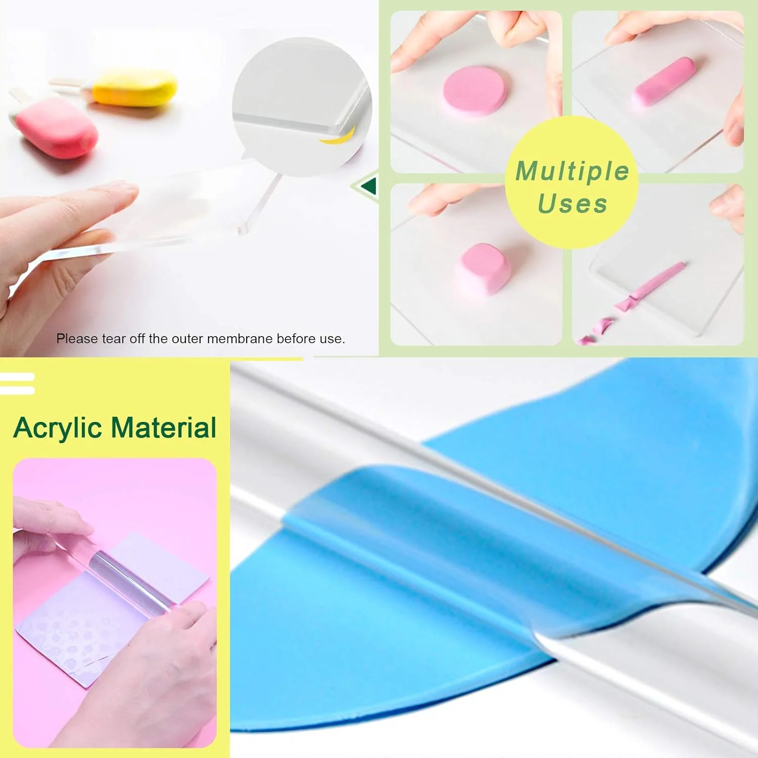 مجموعه 21 عددی ابزار مدل سازی خمیر پلیمری Keadic، شامل ابزار مجسمه سازی چوبی دو طرفه، قلم های مجسمه سازی پلاستیکی، ابزار سفالگری با طراحی دو سر، غلتک و صفحه خمیر اکریلیک، کاردک های خمیر زرد