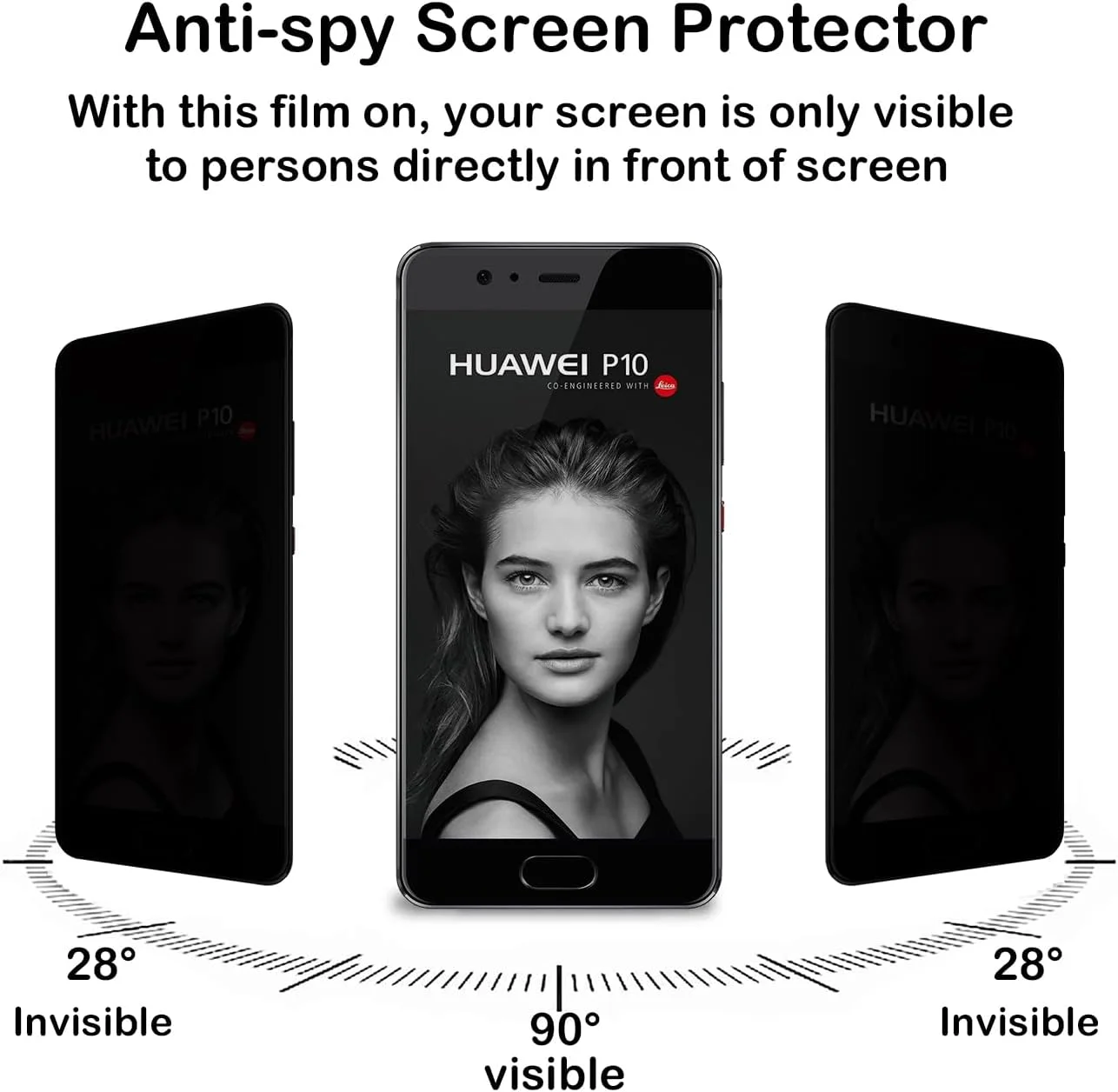 محافظ صفحه نمایش حریم خصوصی BCHKLAI برای Huawei P10 [بسته 2 عددی]، فیلم شیشه ای حرارت دیده ضد جاسوسی، سختی 9H، ضد خش، ضد اثر انگشت، بدون حباب، محافظ صفحه نمایش ضد جاسوسی برای Huawei P10