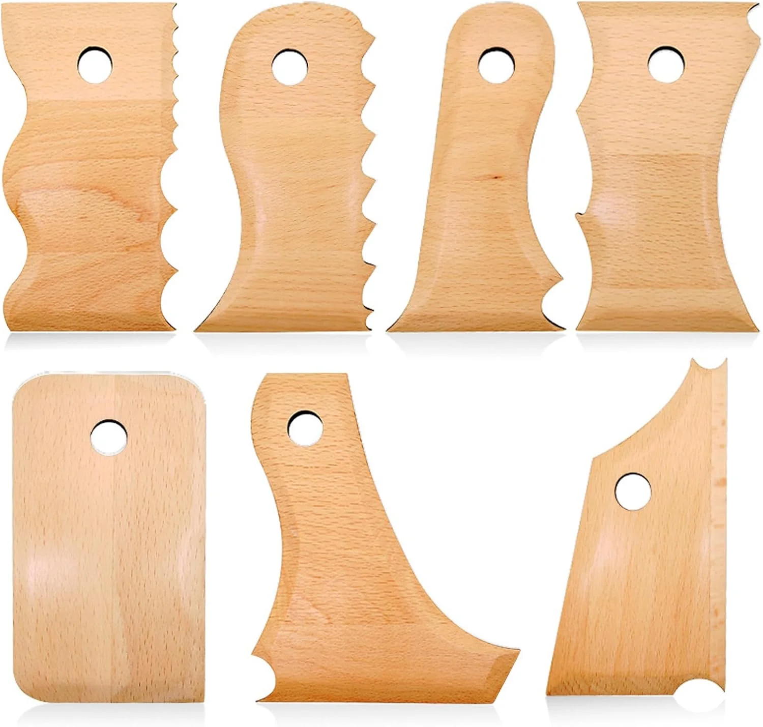 مجموعه ابزار پرداخت سفال تزویق، 7 عددی، ابزار پرداخت سفال، ابزار برش حکاکی سفال، ابزار مجسمه سازی سفال، ابزار ساخت دستی چوبی، یا قالب های حکاکی خاک رس، لوازم سرامیک بافت خاک رس