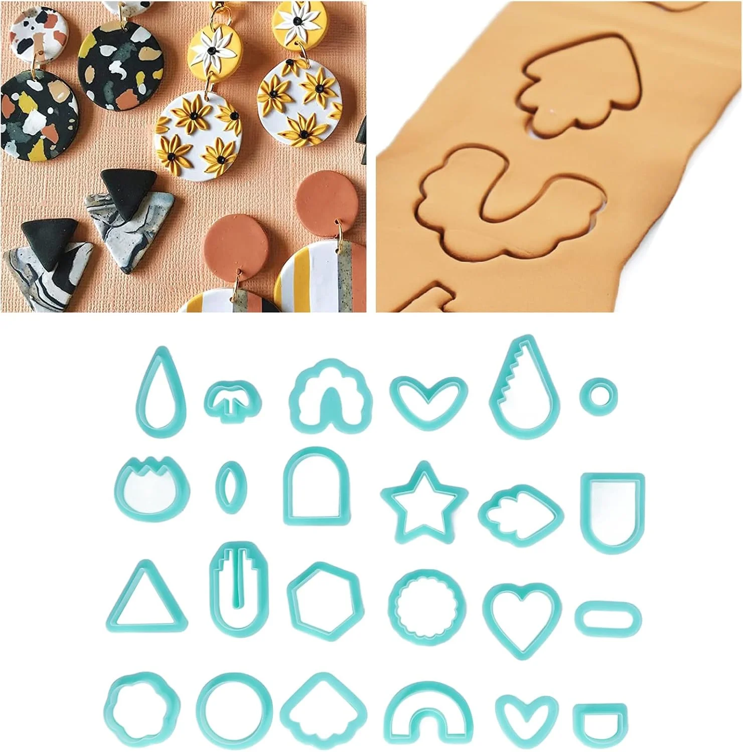 برشگرهای خمیر پلیمری Zudoo، 24 عدد برشگر خمیر با اشکال مختلف، استفاده آسان، مجموعه ابزار برش خمیر چند منظوره برای ساخت جواهرات و گوشواره های خمیر پلیمری