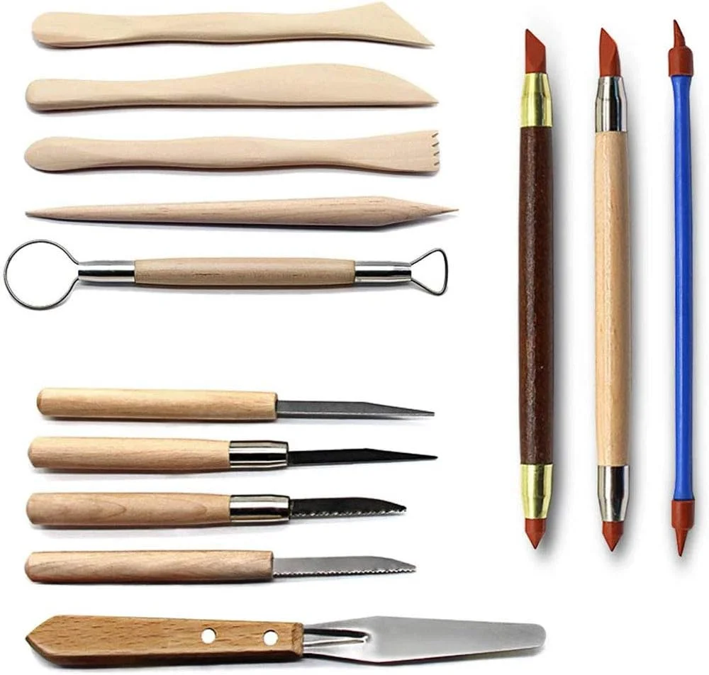 مجموعه 30 عددی ابزار مجسمه سازی خاک رس با دسته چوبی