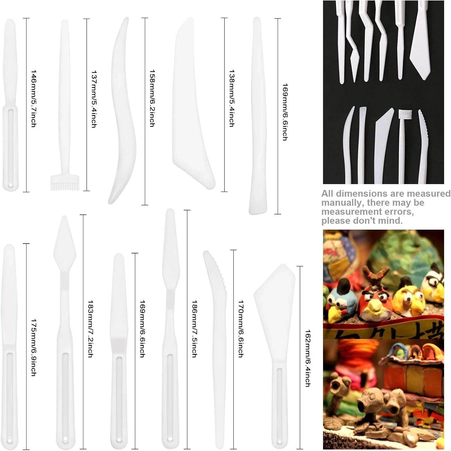 مجموعه 36 عددی ابزار مدل سازی خمیر پلاستیکی Keadic برای شکل دهی و مجسمه سازی، ابزار چاقو پلاستیکی سفید برای سفال و سرامیک