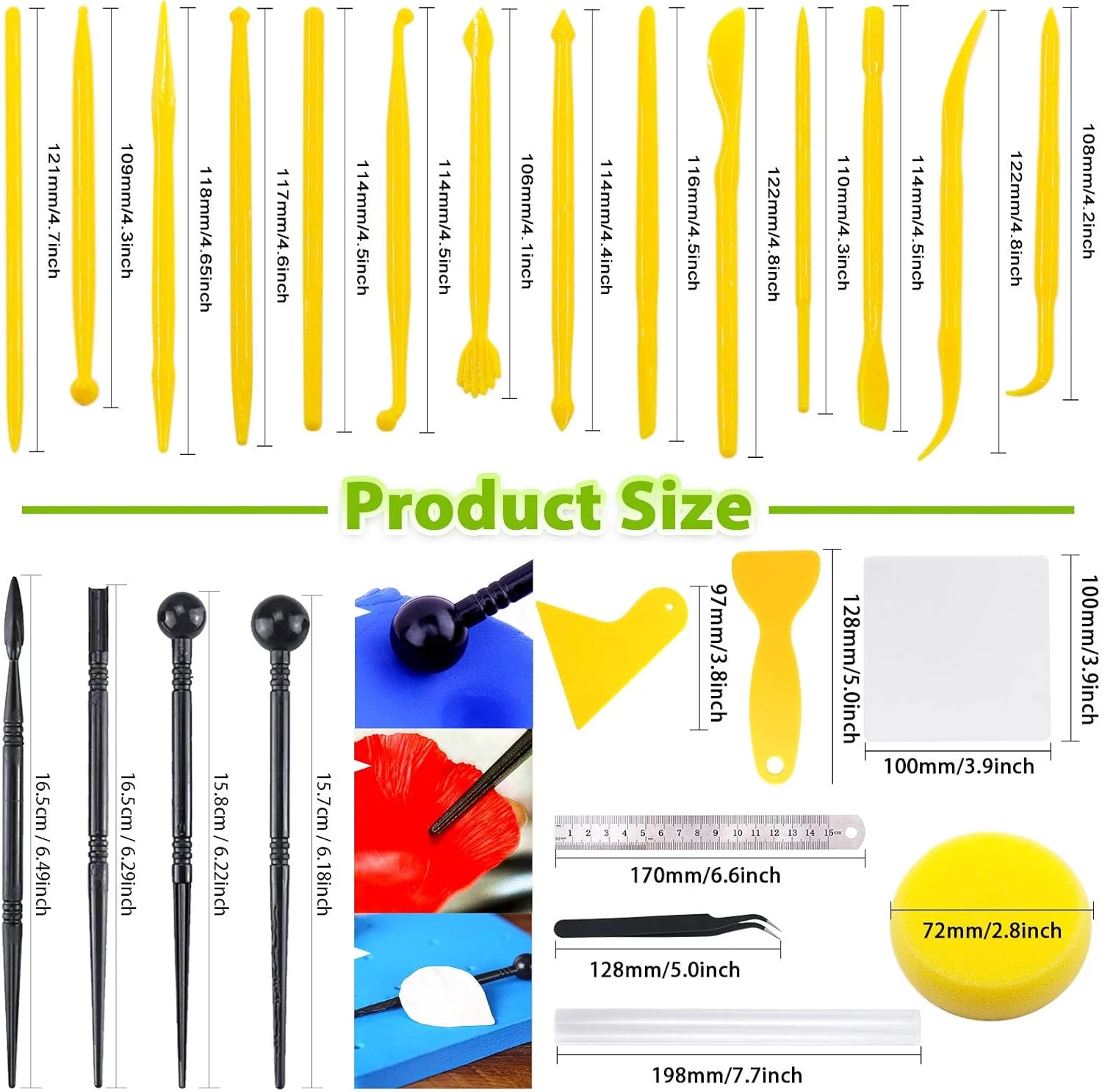 مجموعه 36 عددی ابزار مدل سازی خمیر پلاستیکی Keadic برای شکل دهی و مجسمه سازی، ابزار چاقو پلاستیکی سفید برای سفال و سرامیک