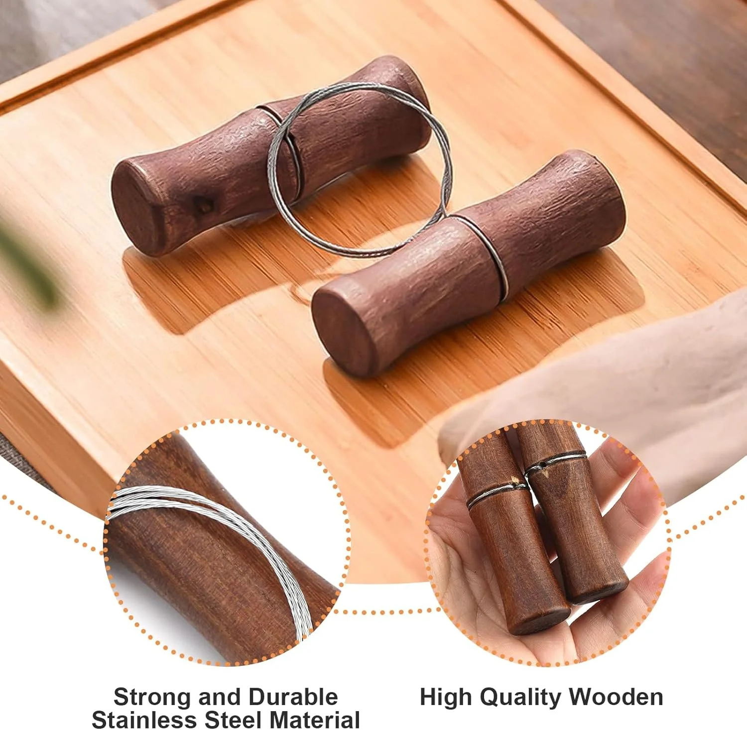 سیم برش гли آزون، ابزار برش гли با دسته چوبی، سیم فولادی ضد زنگ تابیده، ابزار برش гли رسی، برای برش خمیر پلاستیک و سفال (قهوه ای)