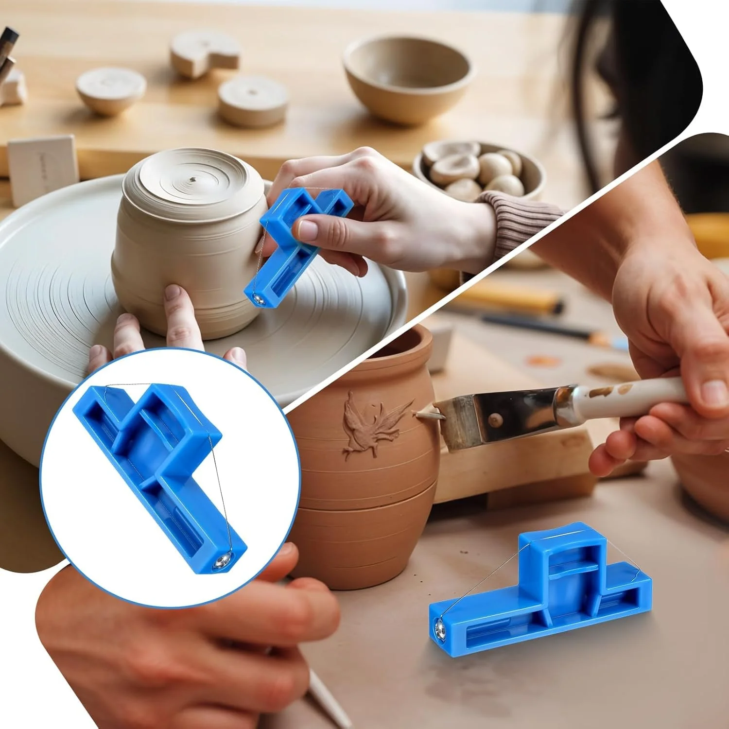 ابزار برش سیم رسی زاویه دار، ابزار برش پخ سیم فولادی کوچک، ابزار انعطاف پذیر پیرایش رس زاویه دار سفالگری، ابزار پیرایش سفالگری پلاستیکی، ابزار برش سفالگری برای مجسمه سازی سرامیکی، 7 x 2.8 سانتی متر