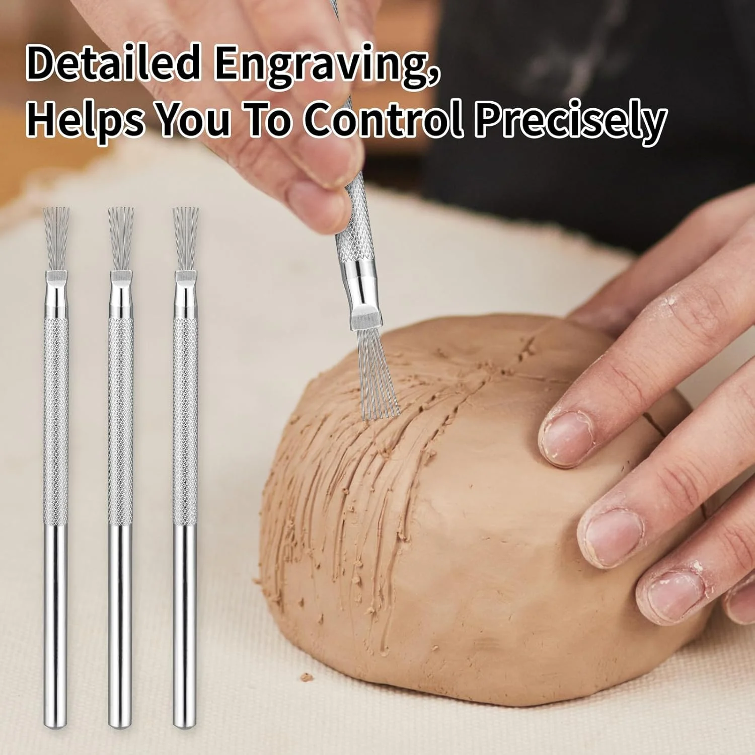 ابزارهای سوزنی سفالی، ابزار بافت سیم پر برای مجسمه سازی سفال، ابزارهای مدل سازی بافت، ابزارهای جزئیات مجسمه سازی سفالی، ایده آل برای بافت و مدل سازی جزئیات مجسمه (3 عدد)