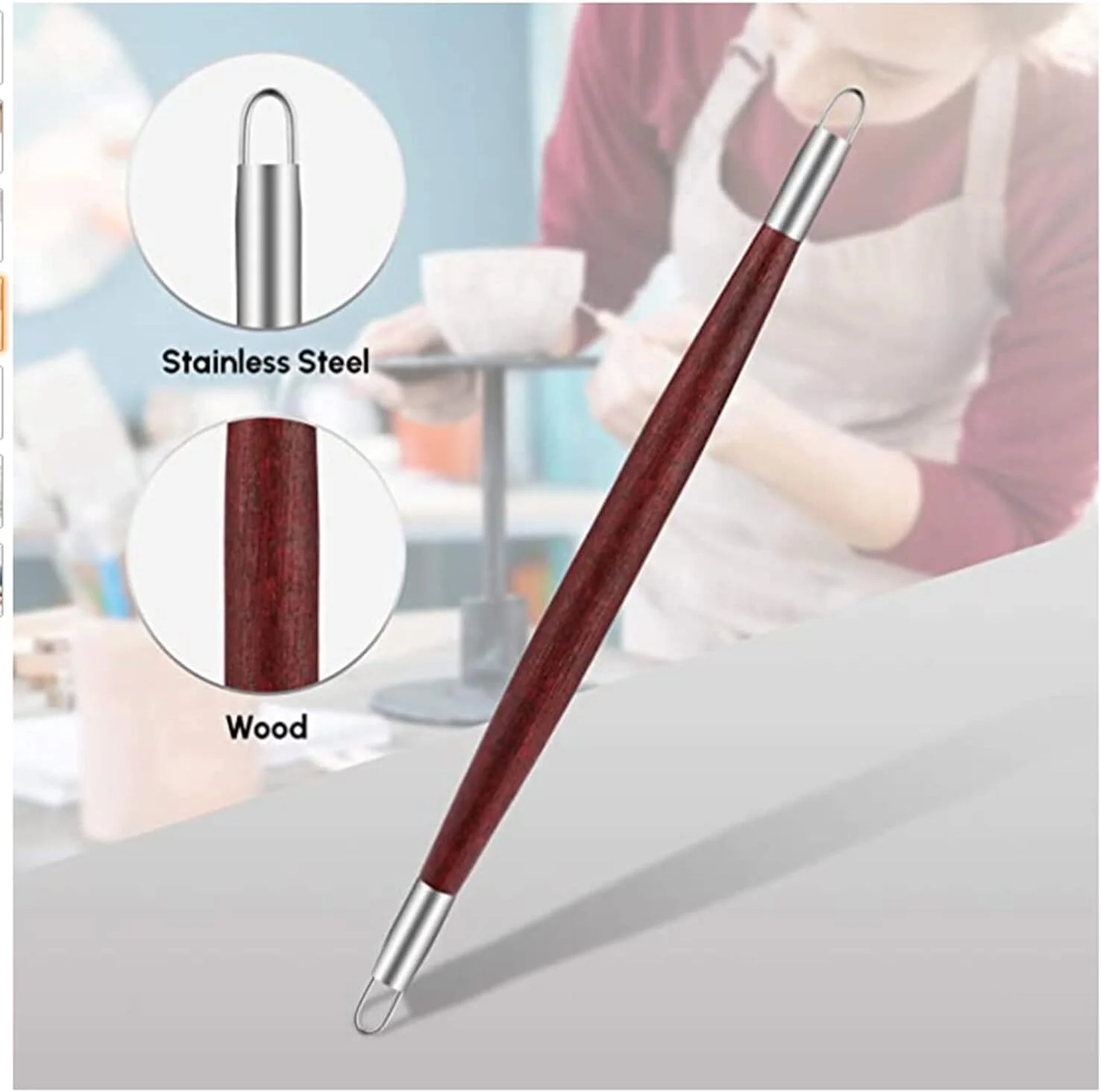 مجموعه ابزار مجسمه سازی رسی DELFINO، ابزار حکاکی حرفه ای دو طرفه، ابزار سفالگری با دسته چوبی برای مجسمه سازی، شکل دهی، حکاکی و صاف کردن، ابزار رسی پلیمری با دقت بالا، 6 عددی