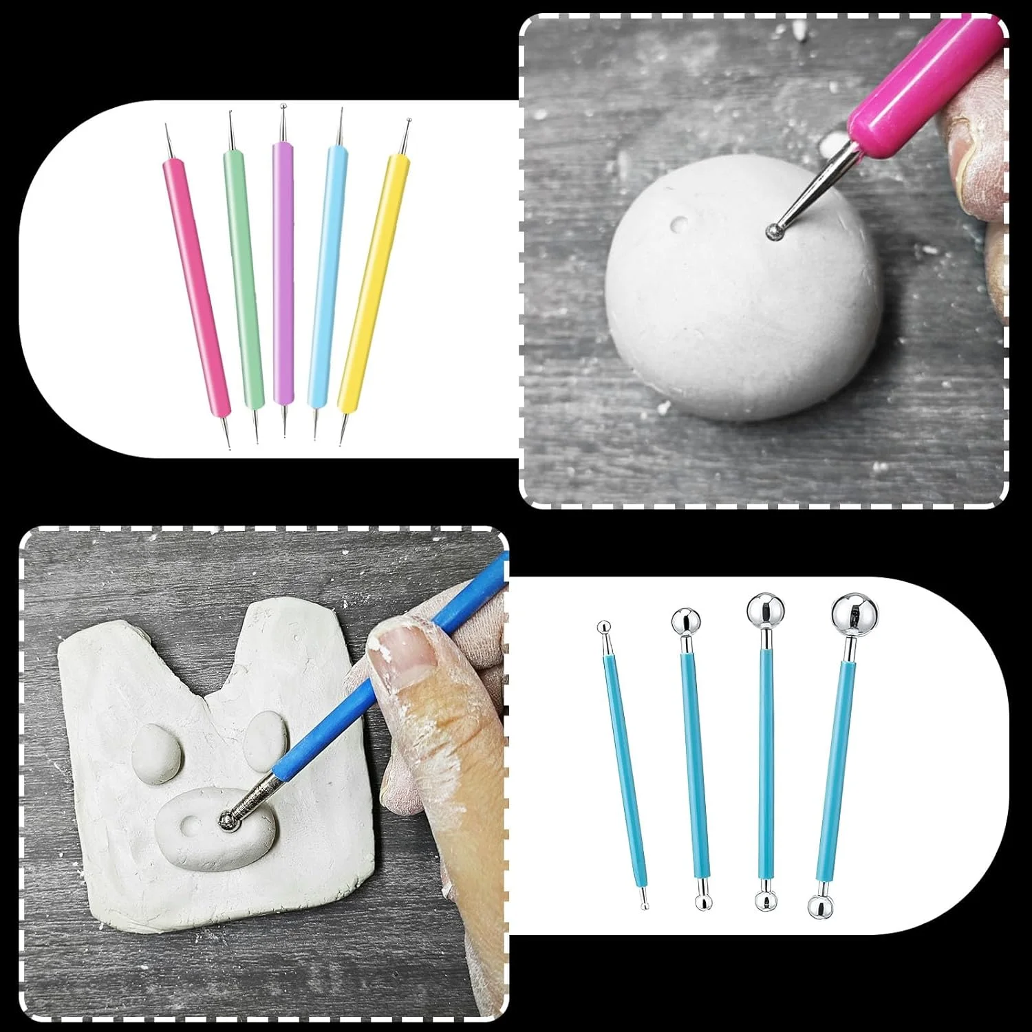 لعاب خاک رس خشک شونده در هوا 100 میلی لیتری و کیت 29 عددی ابزار خاک رس، لاک براق خاک رس از سایش سطحی محافظت می کند، ابزار سفالگری را می توان برای نقطه گذاری، حکاکی، قالب گیری و شکل دادن به صنایع دستی خاک رس استفاده کرد (براق)