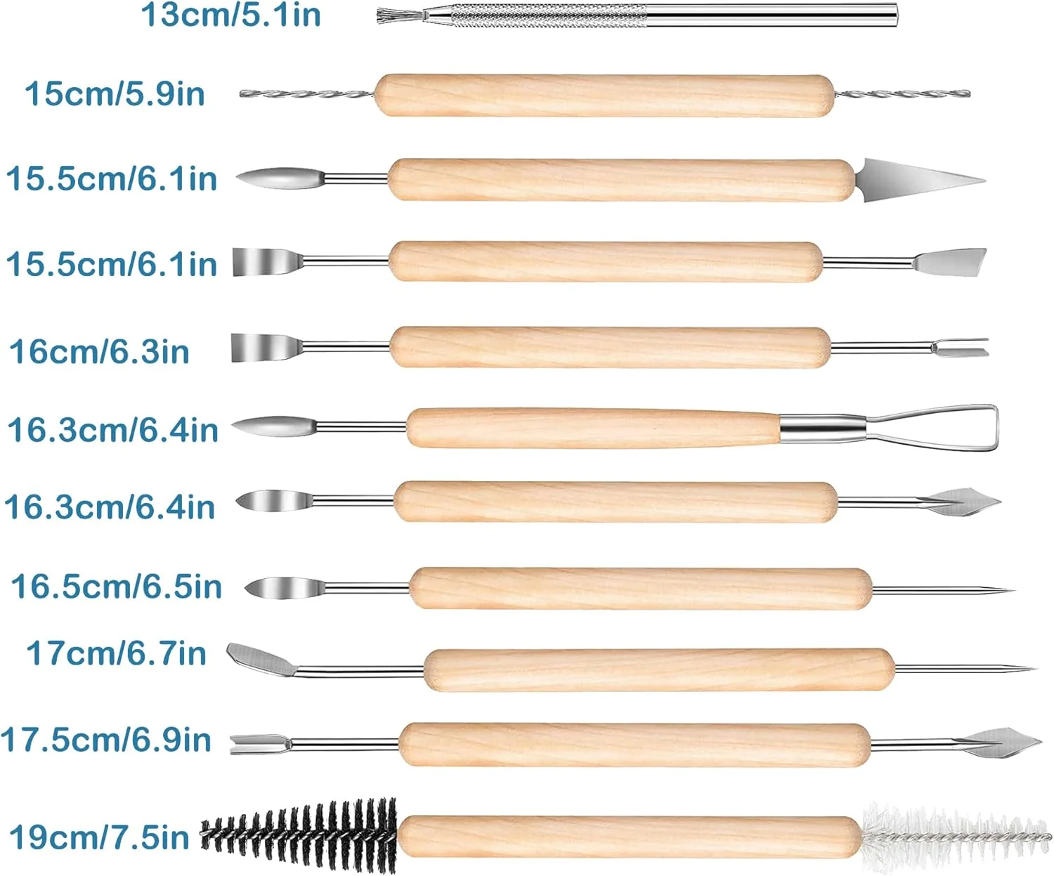 مجموعه ابزار سفالگری 11 تکه KEWAYO با دسته چوبی، کیت ابزار مجسمه سازی خمیر پلیمری، ابزار سرامیکی دسته چوبی DIY، برای مجسمه سازی سفال