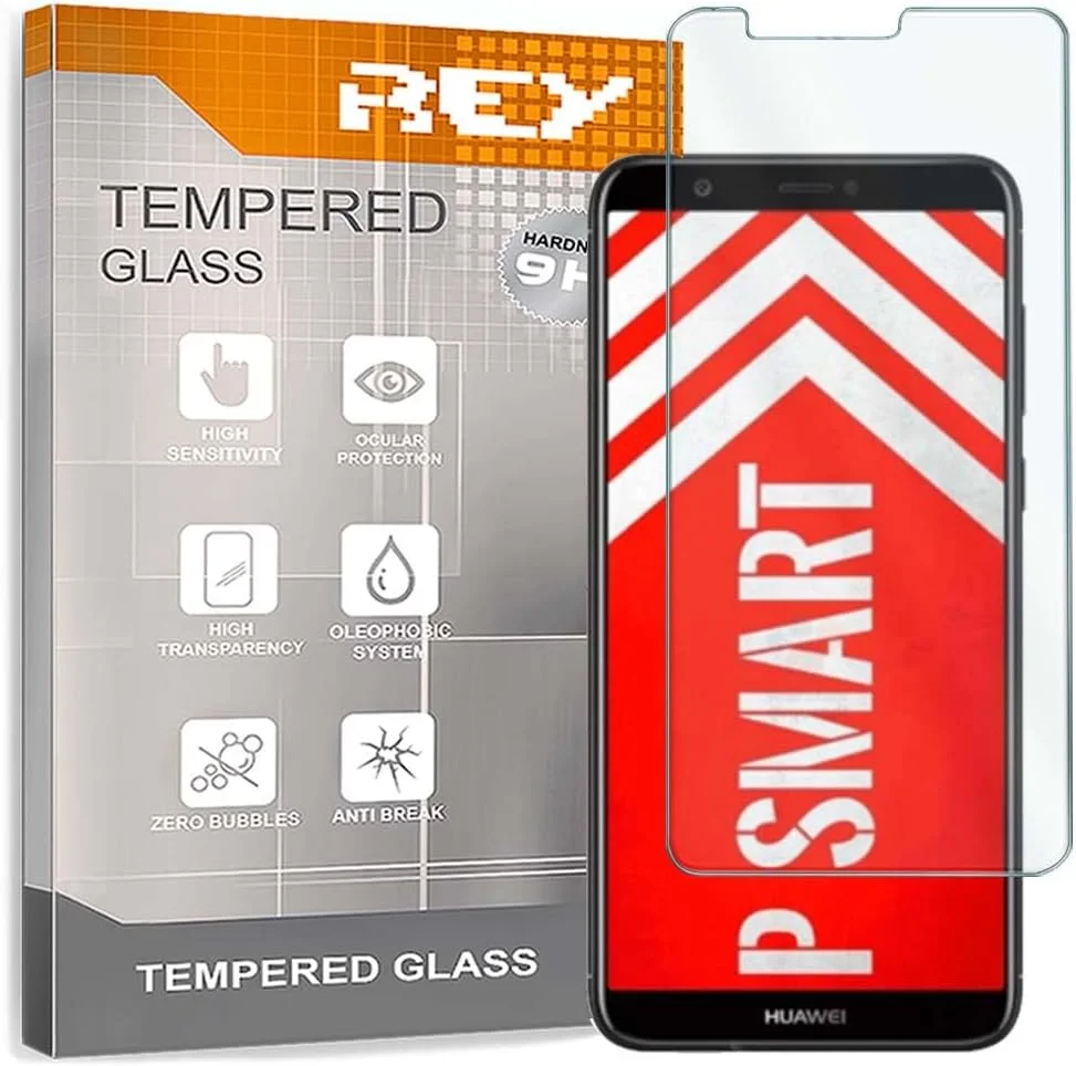 محافظ صفحه نمایش شیشه ای تمپرد REY بسته 2 عددی برای گوشی هواوی P SMART/HUAWEI ENJOY 7S، محافظ صفحه نمایش، محافظ صفحه نمایش با سختی 9H+، ضد خش و ضد روغن و حباب