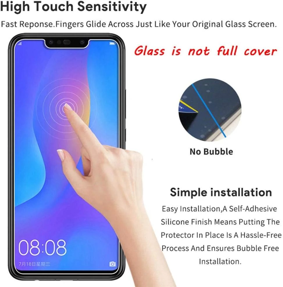 بسته 3 عددی محافظ شیشه ای برای گوشی هواوی آنر 8X، فیلم محافظ صفحه نمایش سخت شده، شیشه حرارت دیده برای هواوی آنر 8X مکس 8 X ویو 10 لایت، شیشه آنر 8X مکس