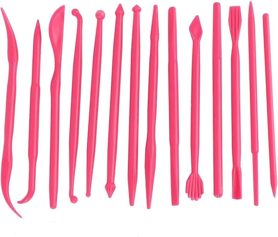 ست مجسمه سازی خمیر پلاستیکی، 14 عدد ابزار دستی مدل سازی سفالگری با اندازه جمع و جور، برای خمیر نرم، کیک فوندانت (قرمز گل رز)