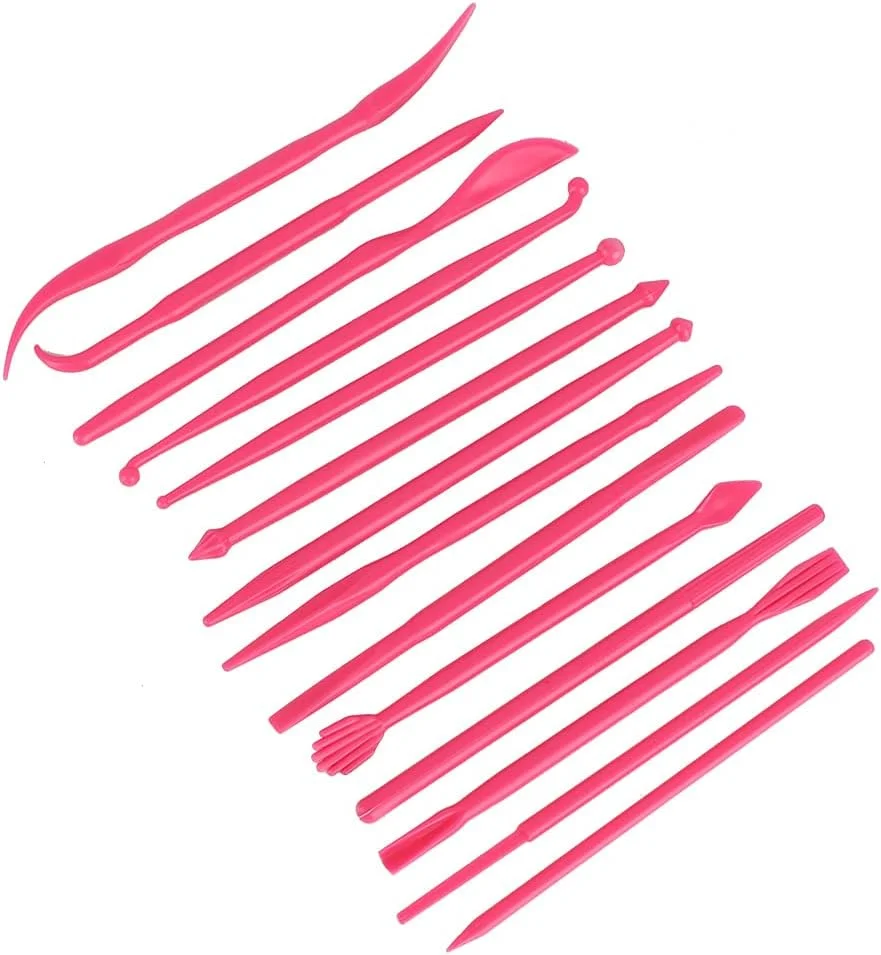 ست مجسمه سازی خمیر پلاستیکی، 14 عدد ابزار دستی مدل سازی سفالگری با اندازه جمع و جور، برای خمیر نرم، کیک فوندانت (قرمز گل رز)