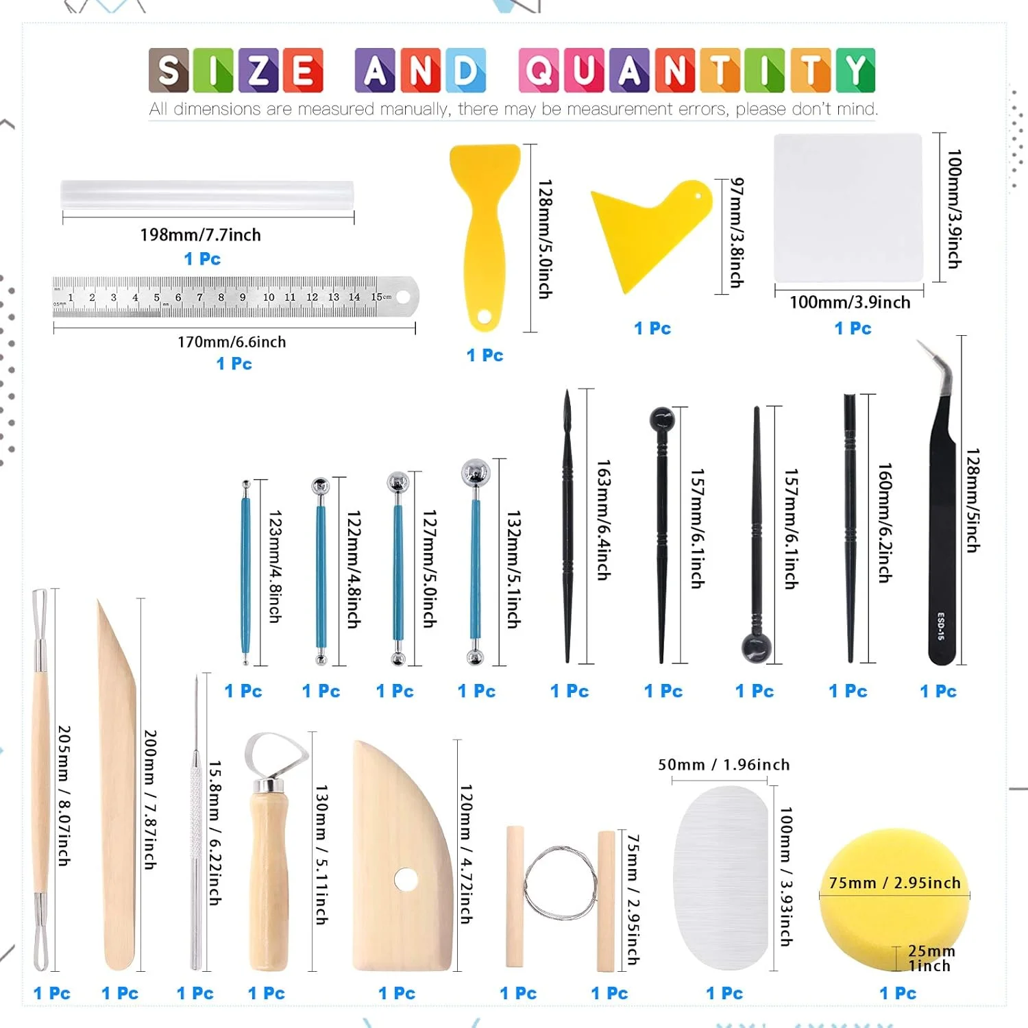 مجموعه 22 عددی ابزار مجسمه سازی و مدل سازی خمیر کلی Glarks شامل کیت ابزار مدل سازی حکاکی، ابزار مدل سازی پلاستیکی، قلم توپی برای برجسته سازی هنر، رنگ آمیزی، نقاشی ناخن