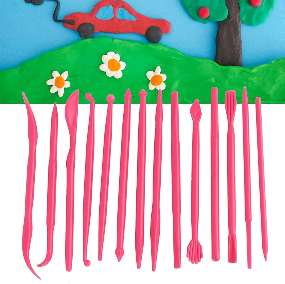 ست مجسمه سازی خمیر پلاستیکی، 14 عدد ابزار دستی مدل سازی سفالگری با اندازه جمع و جور، برای خمیر نرم، کیک فوندانت (قرمز گل رز)