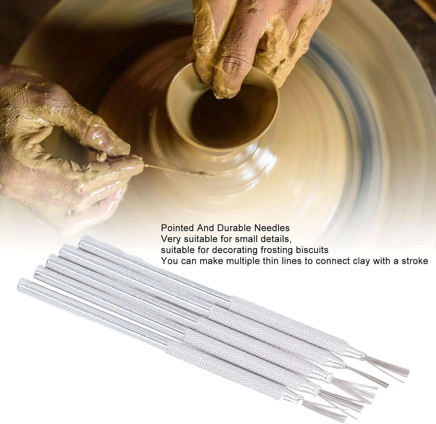 ابزار سوزنی سفالی گرنی، 5 عدد ابزار جزئیات سوزنی آلومینیومی بافت سیمی سفال برای سرامیک، سفال، جزئیات بافت دهی، ابزار مدل سازی