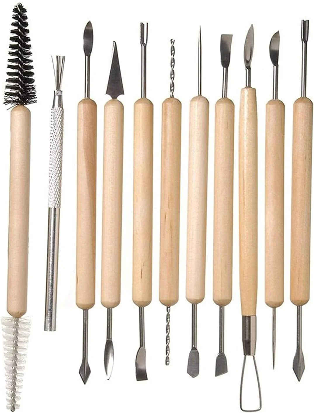 ست 11 عددی ابزار مجسمه سازی و پاکسازی سفال با دسته چوبی ست 11 عددی ابزار مجسمه سازی و پاکسازی سفال با دسته چوبی
