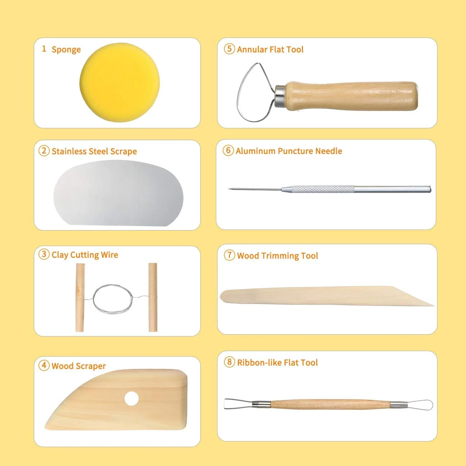 ست ابزار سفالگری SYOSI، مجموعه 8 عددی ابزار مجسمه سازی و حکاکی خاک رس شامل ضروری ترین ابزارهای چوبی برای سفالگران