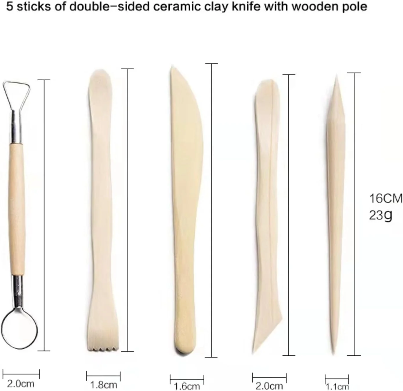 ست 2 عددی ابزار مجسمه سازی سفالی با دسته چوبی لوازم مدل سازی سرامیک